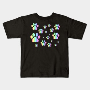 Pastel Rainbow Pawprint Pattern Kids T-Shirt